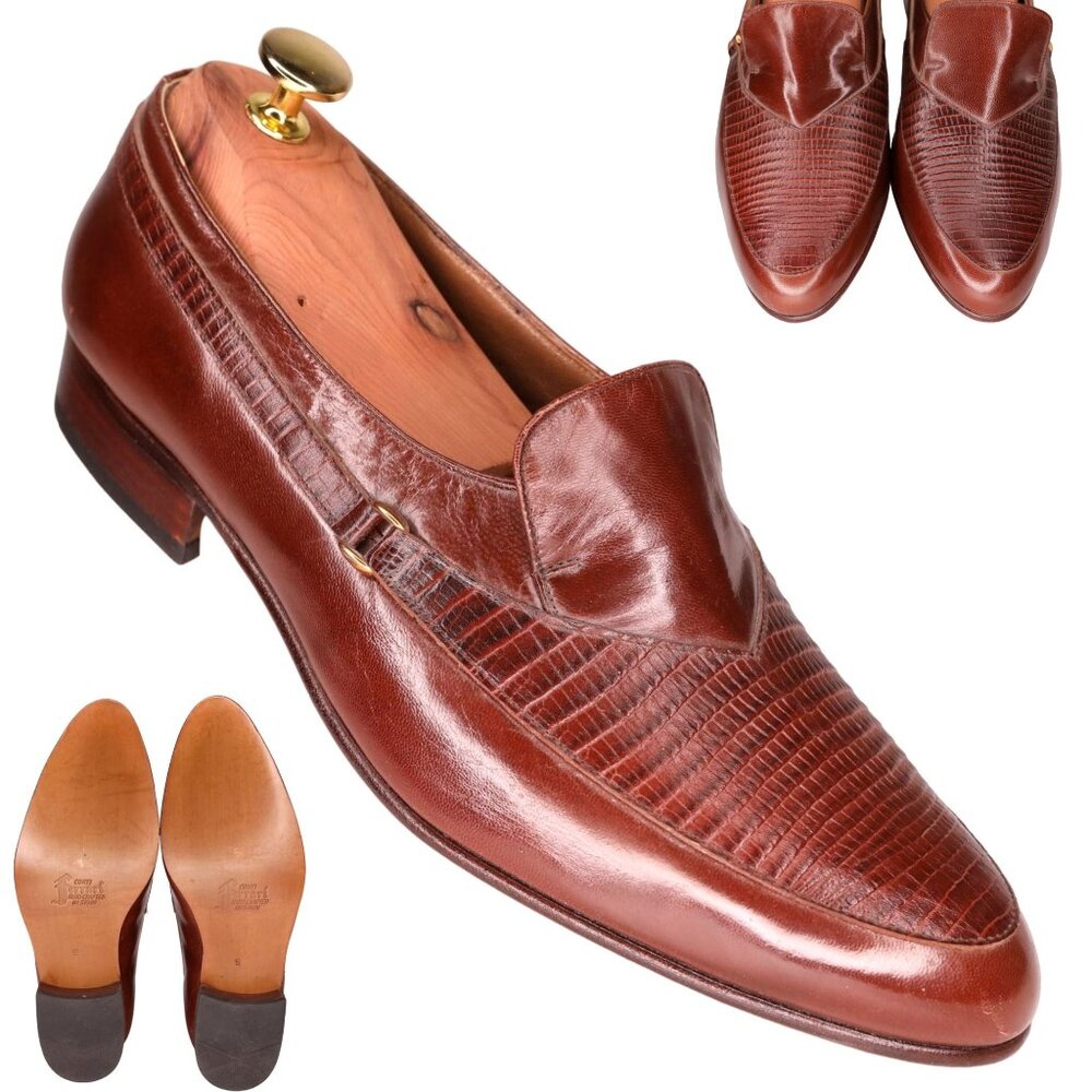 New Vintage Conti Ferrari Men's 9 Brown Leather Handcrafted Dress Shoes Loafers